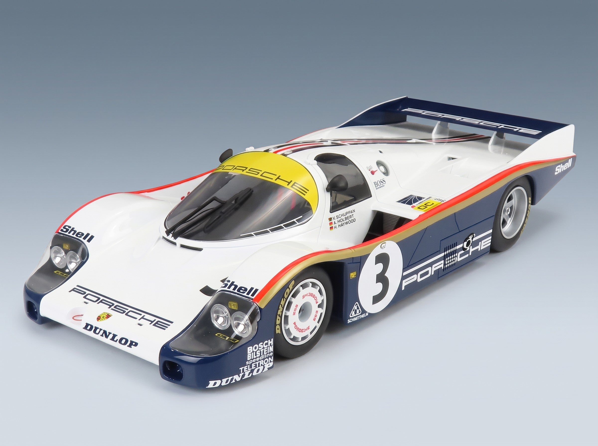 Porsche 956L 2.6L Turbo Rothmans Porsche No. 3 Holbert Haywood Schuppan Winner 24h Le Mans 1983 CMR 1:12 scale model - front three-quarter view