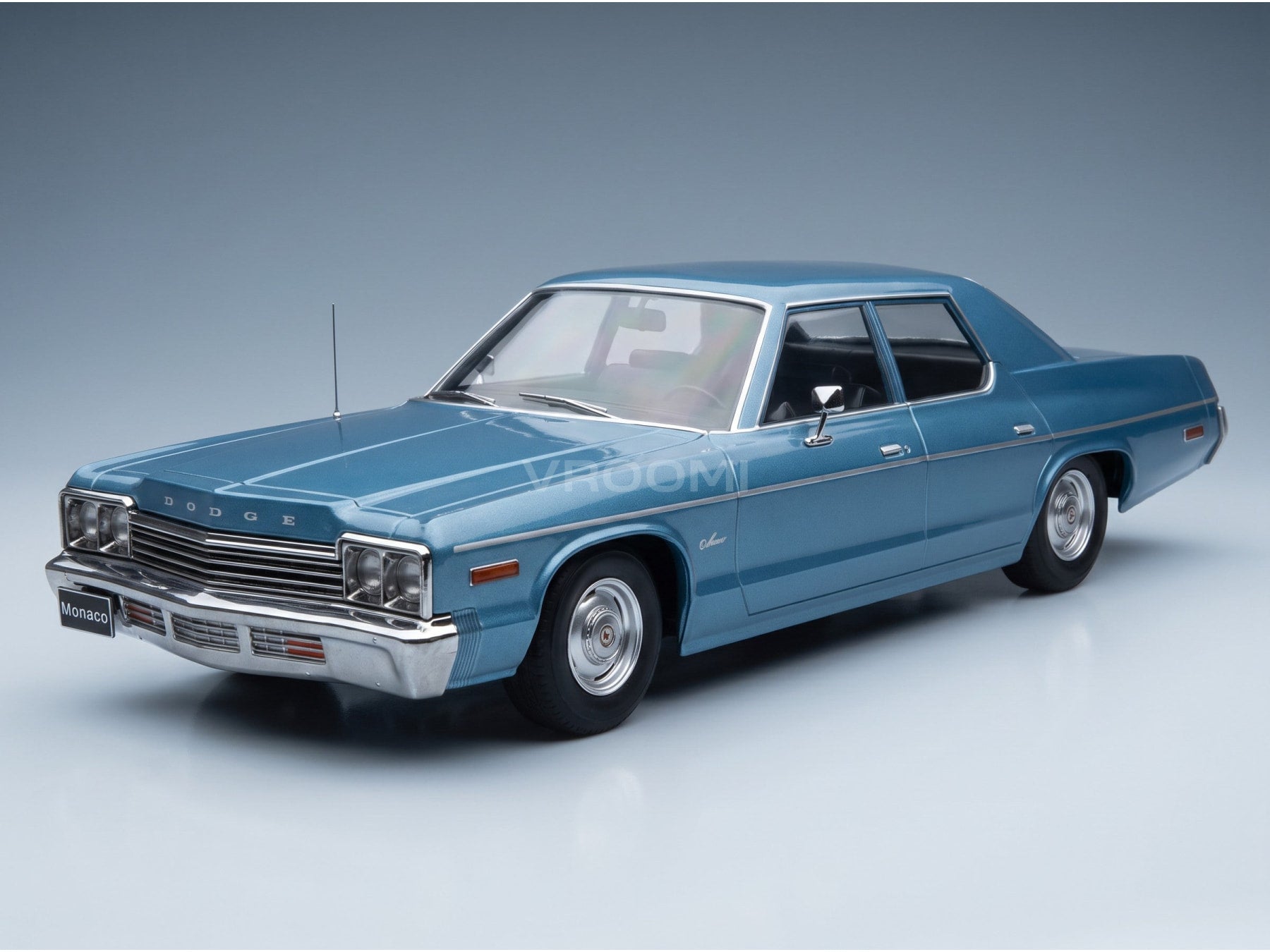 Dodge Monaco 1974 Light Blue Metallic KK Scale 1:18 scale model - front three-quarter view