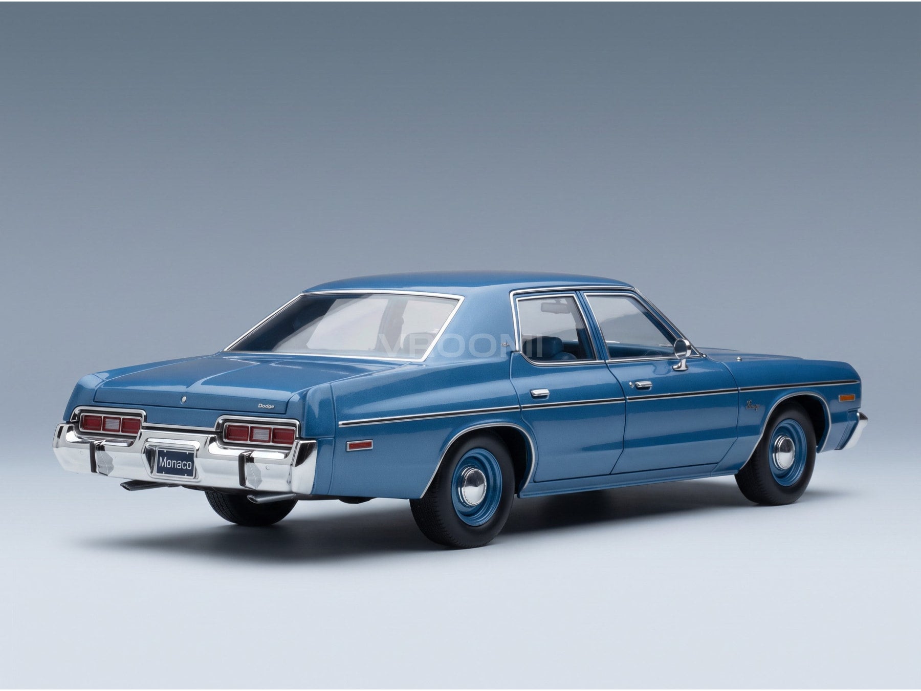 Dodge Monaco 1974 Light Blue Metallic KK Scale 1:18 scale model - rear three-quarter view
