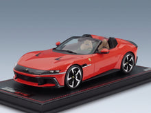 Ferrari 12Cilindri Spider Rosso Dino 2024 with Showcase MR Models 1:18 - front three-quarter view on display base
