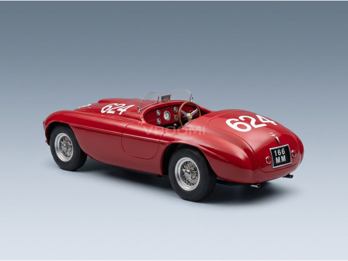 Ferrari 166MM 2.0L V12 Spider No. 624 C. Biondetti E. Salani Winner Mille Miglia 1949 KK Scale 1:18 scale model - rear three-quarter view