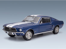 Ford Mustang GT Fastback Coupe 1968 Blue White KK Scale 1:12 scale model - front three-quarter view