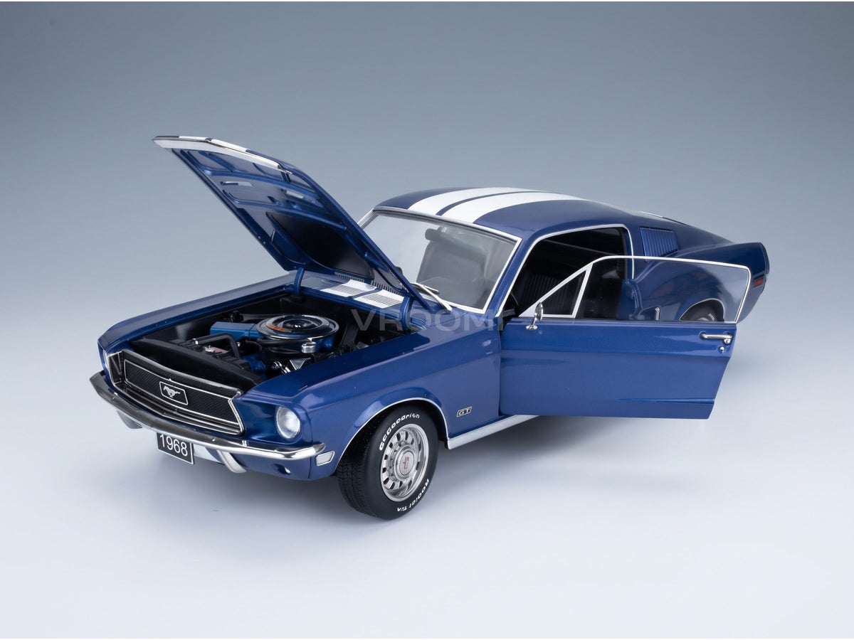 Ford Mustang GT Fastback Coupe 1968 Blue White KK Scale 1:12 scale model - opening parts