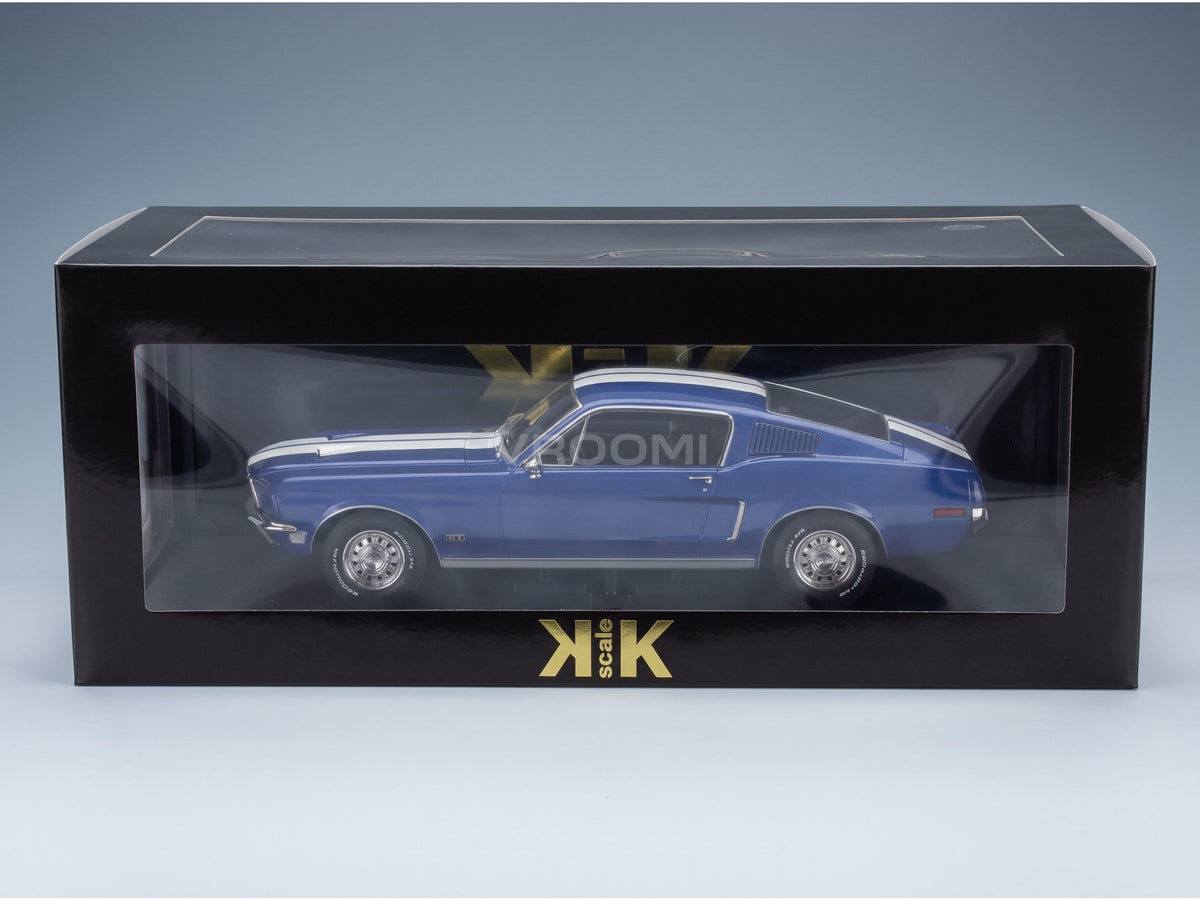 Ford Mustang GT Fastback Coupe 1968 Blue White KK Scale 1:18 scale model - original packaging