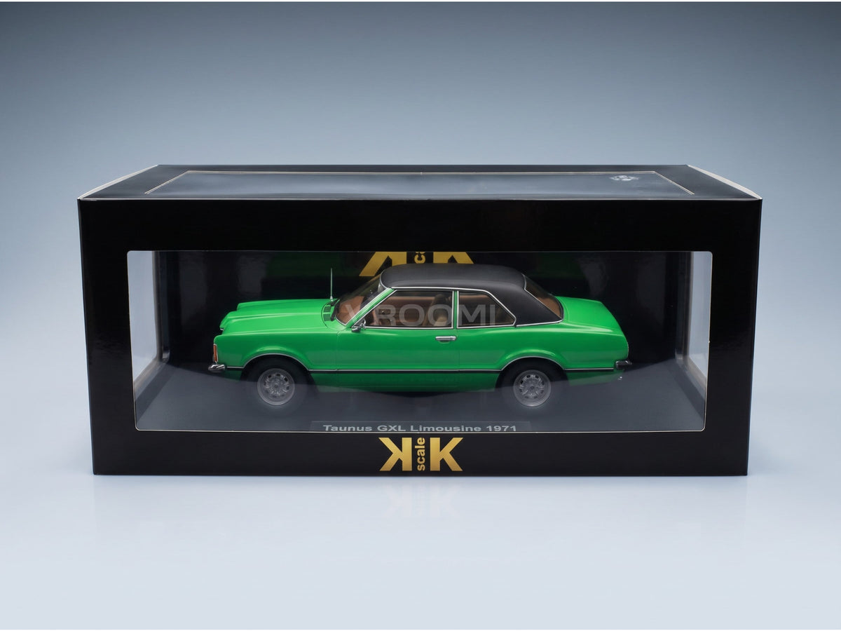 Ford Taunus GXL with Vinyl Roof Bang Boom Bang Movie 1971 Green Matt Black Dirty Version KK Scale 1:18 scale model - original packaging