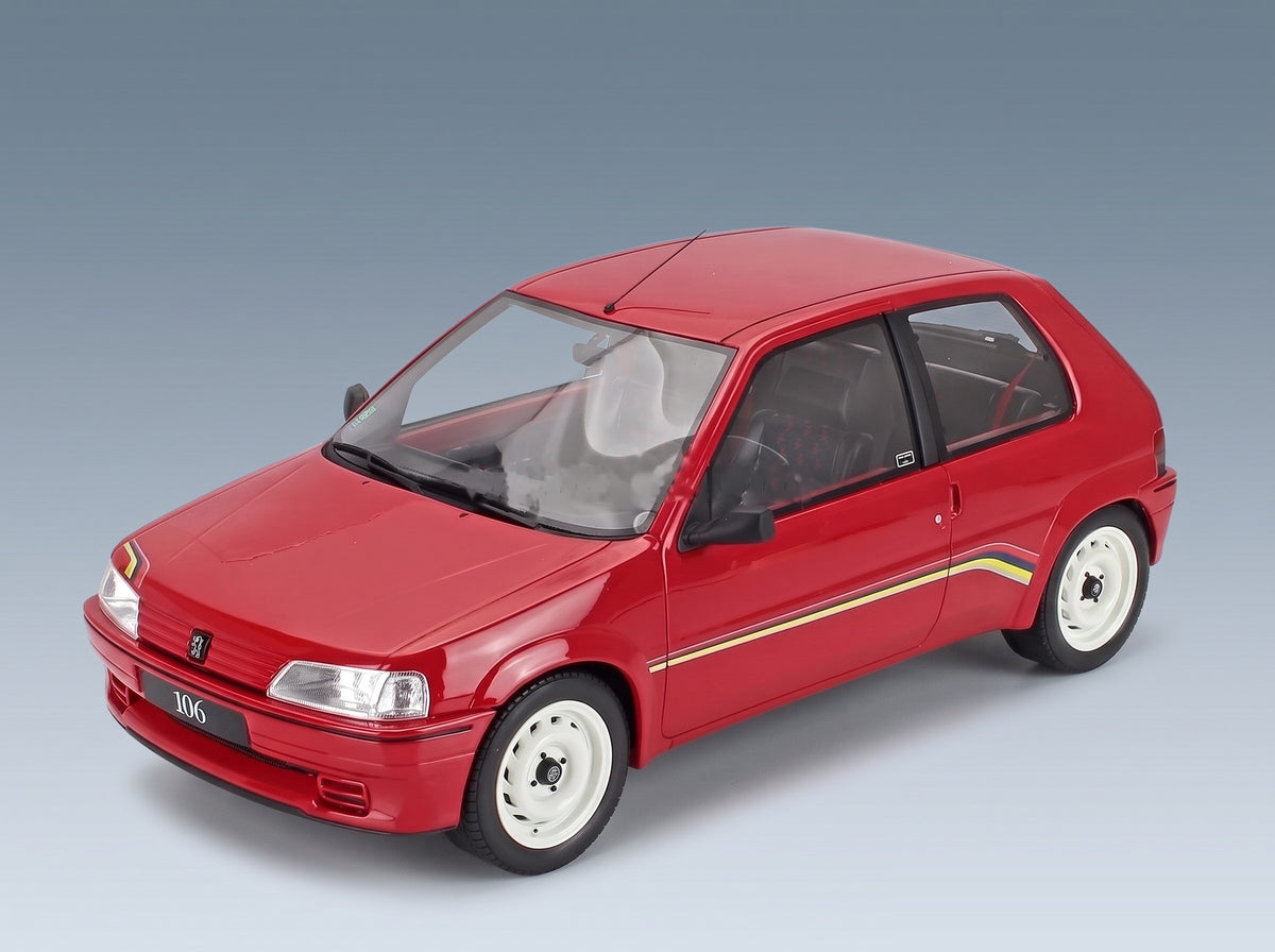 Peugeot 106 1.3 Rallye 1993 Red Otto-Mobile 1:12 scale model - front three-quarter view