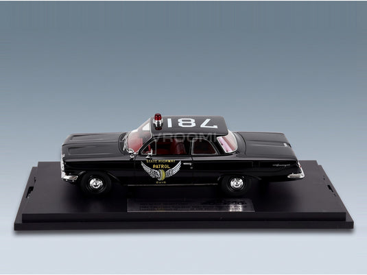 Chevrolet Biscayne Ohio State Highway Patrol Police 1961 Black Goldvarg 1:43 scale model - side view on display base