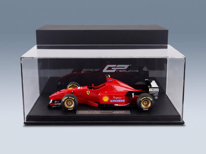 Ferrari F310 No. 1 Michael Schumacher Winner Spanish GP 1996 GP Replicas 1:18 scale model - side view in display case