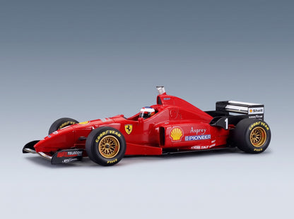 Ferrari F310 No. 1 Michael Schumacher Pole Position Monaco GP 1996 with Driver GP Replicas 1:18 scale model - front three-quarter view