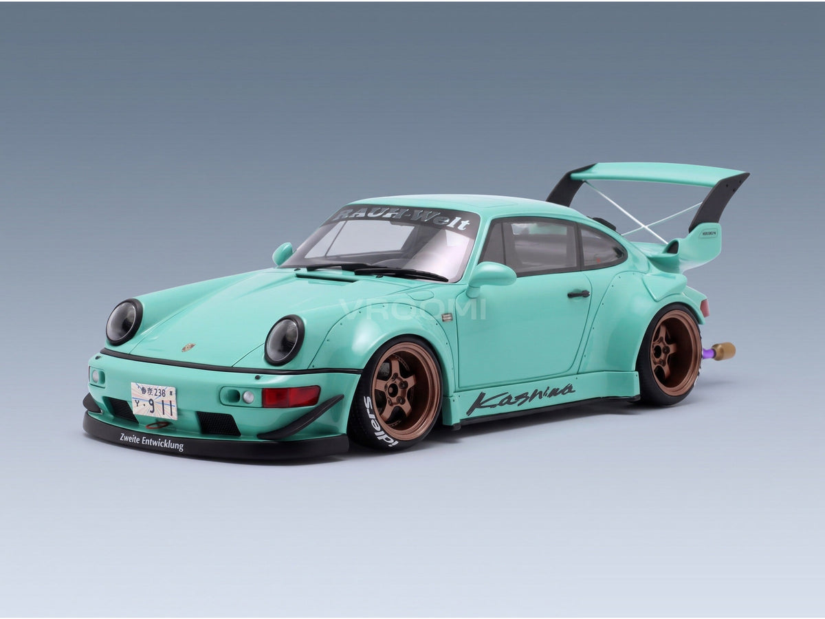 Porsche 911 964 RWB Kashiwa 2022 Light Blue GT Spirit 1:18 scale model - front three-quarter view