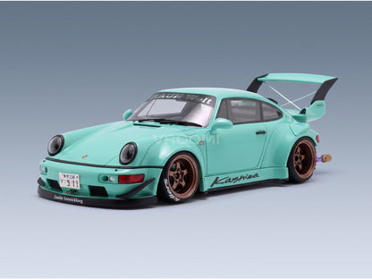 Porsche 911 964 RWB Kashiwa 2022 Light Blue GT Spirit 1:18 scale model - front three-quarter view