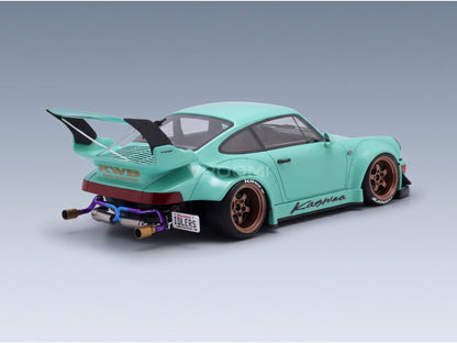 Porsche 911 964 RWB Kashiwa 2022 Light Blue GT Spirit 1:18 scale model - rear three-quarter view