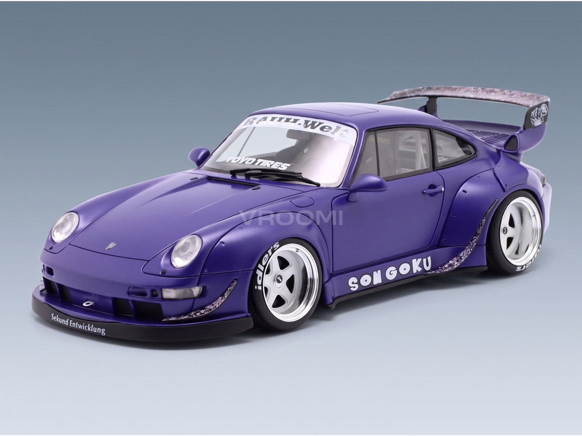 Porsche 911 993 RWB Rauh-Welt Son Goku 2024 Purple GT Spirit 1:18 scale model - front three-quarter view