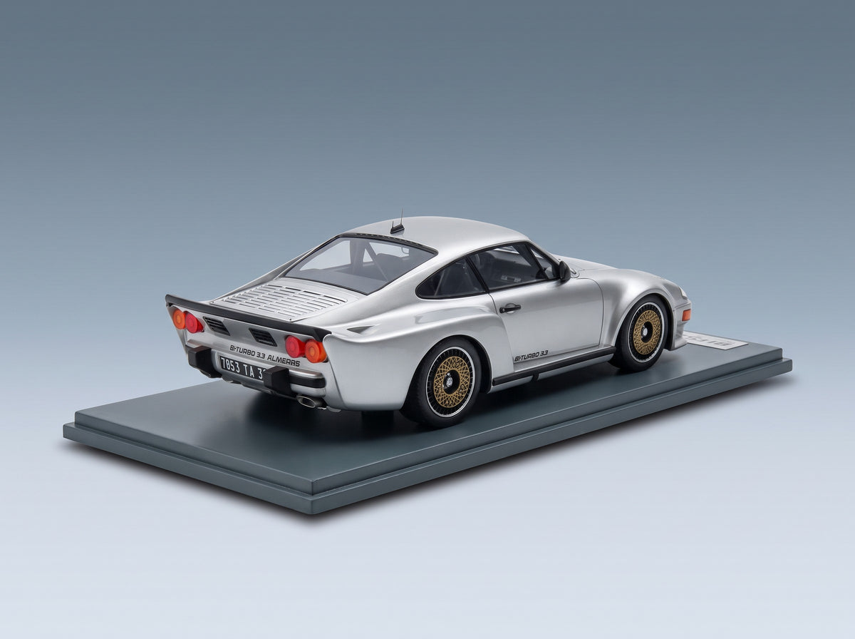 Porsche 911 930 Biturbo 3.3 Almeras 1993 Silver Kess Model 1:18 scale model - rear three-quarter view