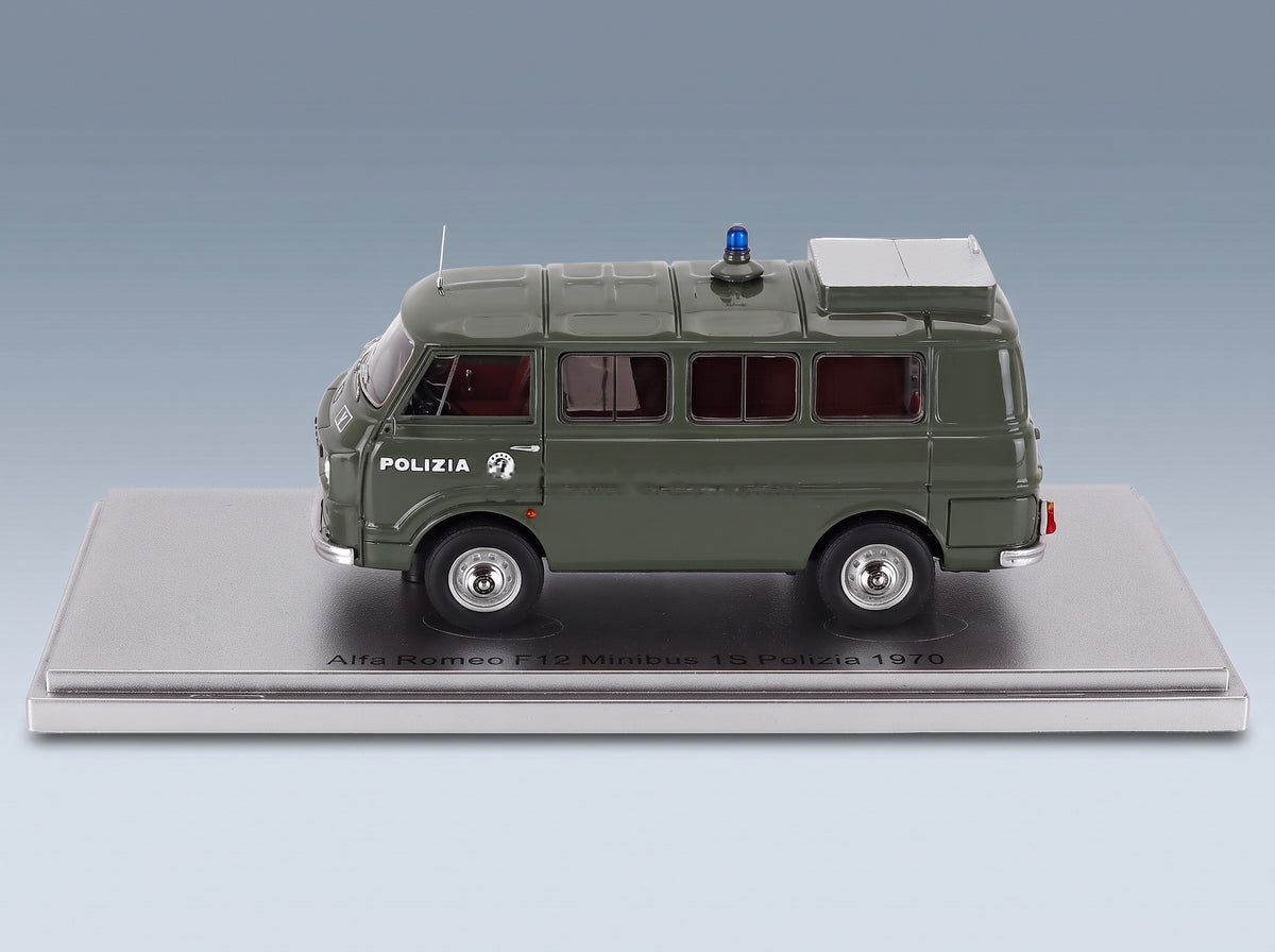 Alfa Romeo F-12 Minibus 1-Series Polizia 1970 Military Green Kess Model 1:43 scale model - side view