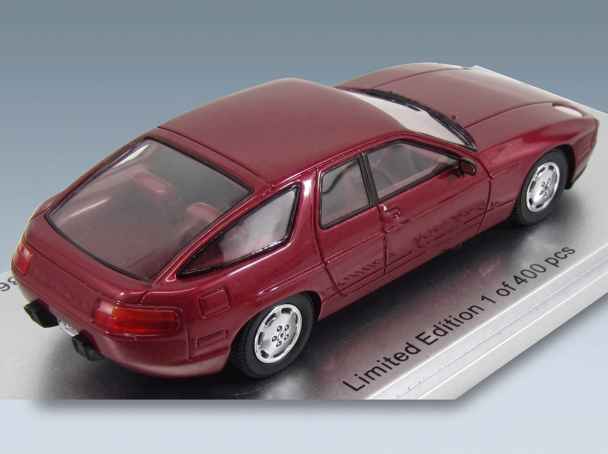Porsche 928 Custom Factory 4-Door Sedan 1986 Red Metallic Kess Model 1:43 scale model - rear three-quarter view