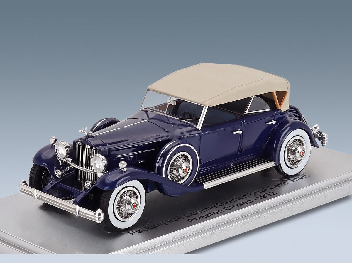 Packard 904 Custom Dietrich Dual Cowl Sport Phaeton Closed 1932 Blue Beige Kess Model 1:43 scale model - front three-quarter view
