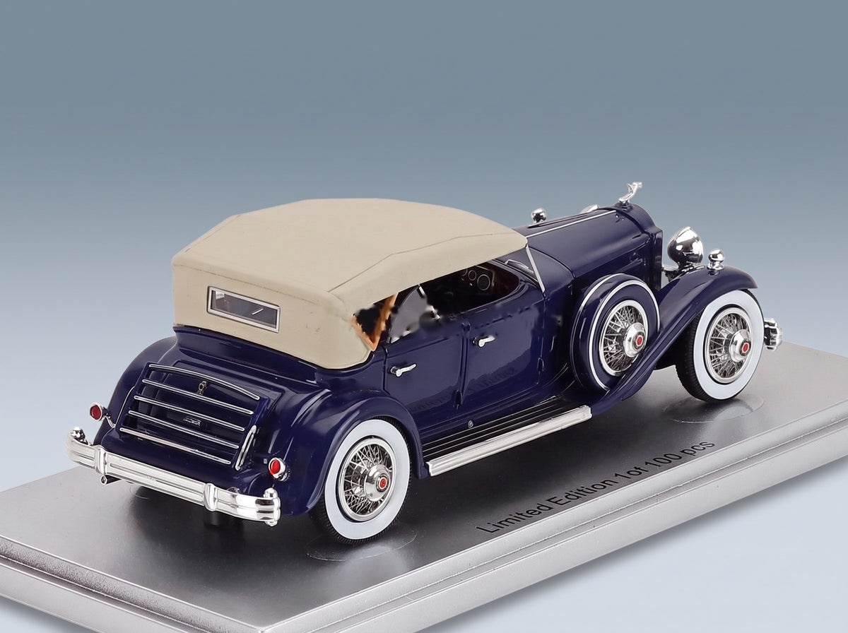 Packard 904 Custom Dietrich Dual Cowl Sport Phaeton Closed 1932 Blue Beige Kess Model 1:43 scale model - rear three-quarter view