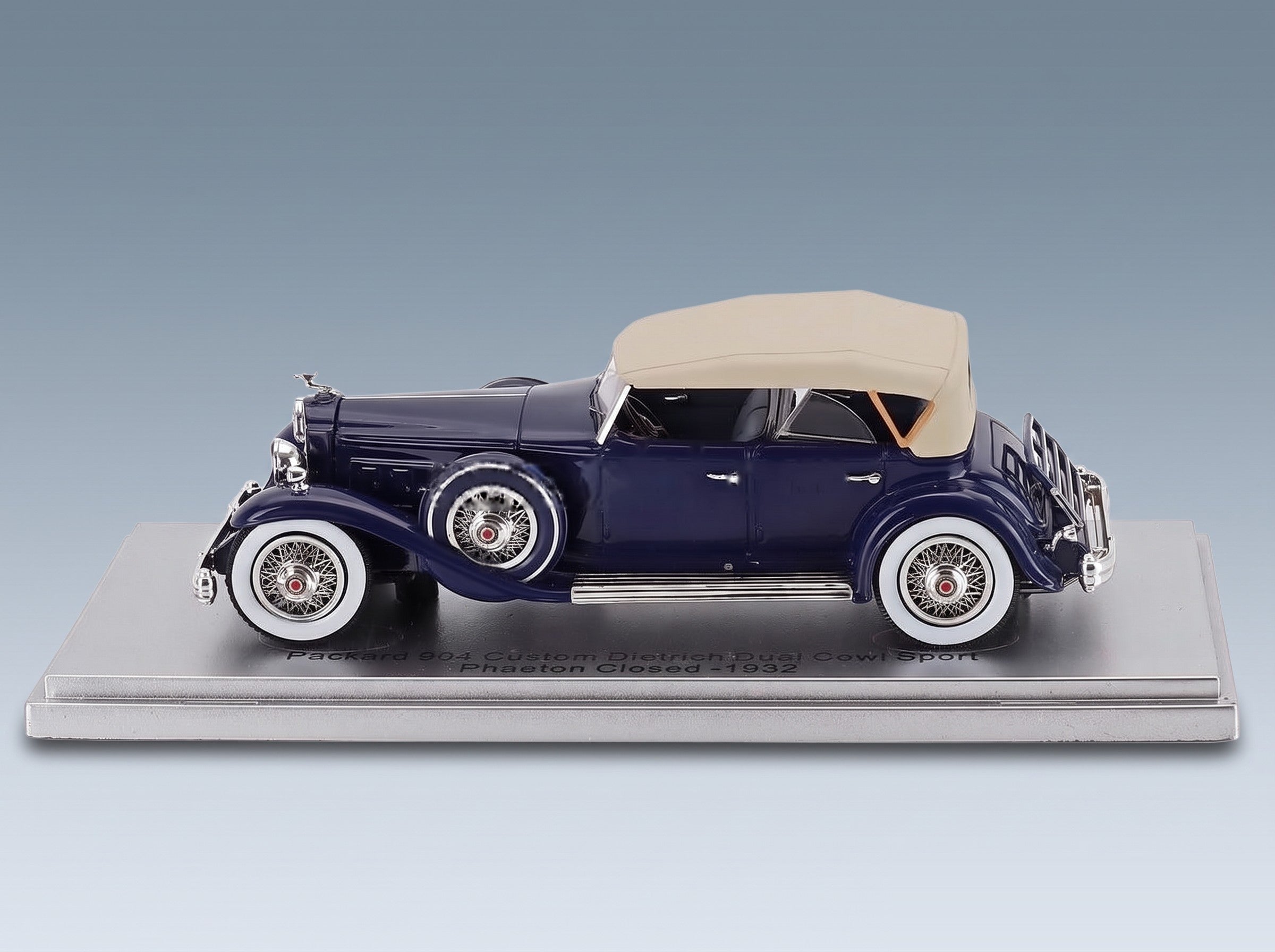 Packard 904 Custom Dietrich Dual Cowl Sport Phaeton Closed 1932 Blue Beige Kess Model 1:43 scale model - side view