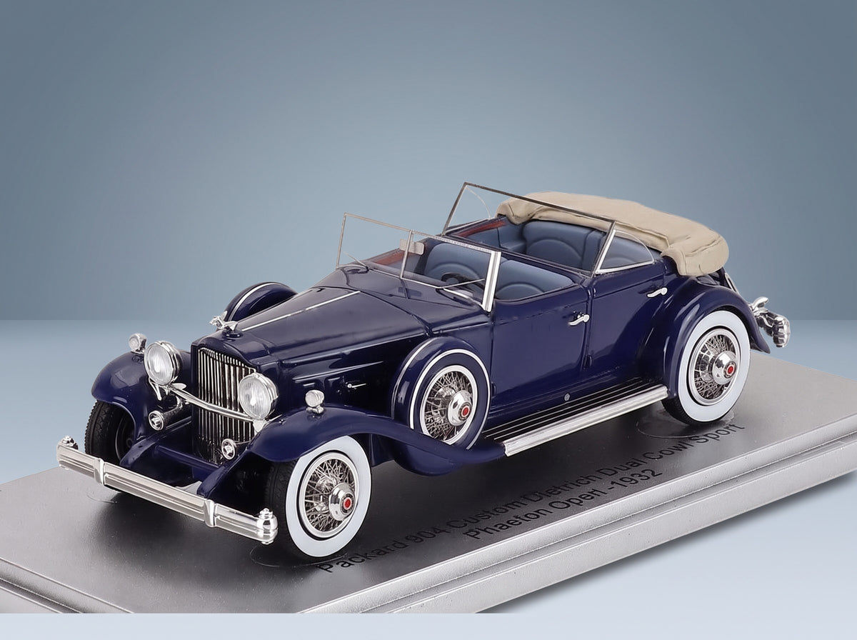 Packard 904 Custom Dietrich Dual Cowl Sport Phaeton Open 1932 Blue Kess Model 1:43 scale model - front three-quarter view