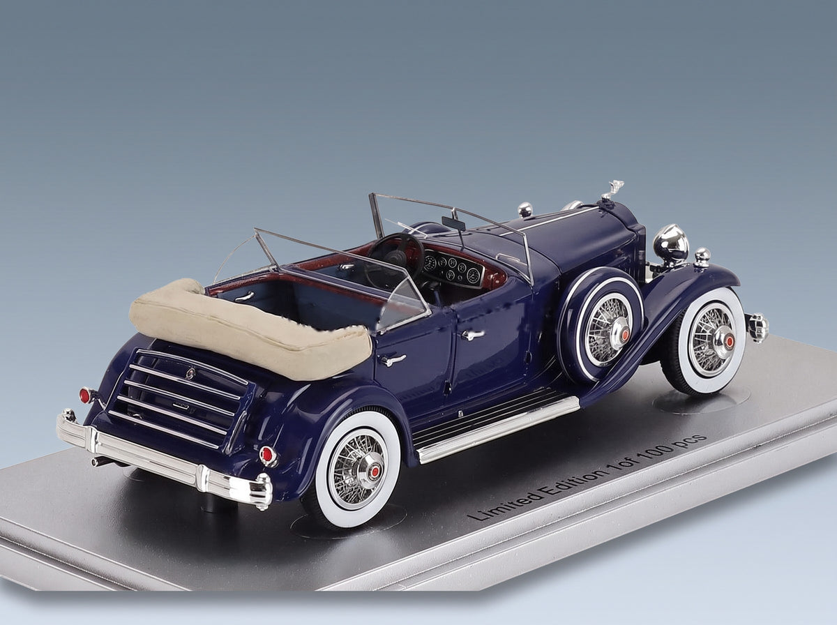 Packard 904 Custom Dietrich Dual Cowl Sport Phaeton Open 1932 Blue Kess Model 1:43 scale model - rear three-quarter view