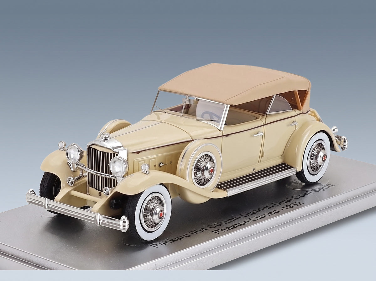 Packard 904 Custom Dietrich Dual Cowl Sport Phaeton Closed 1932 Two-Tone Beige Kess Model 1:43 scale model - front three-quarter view