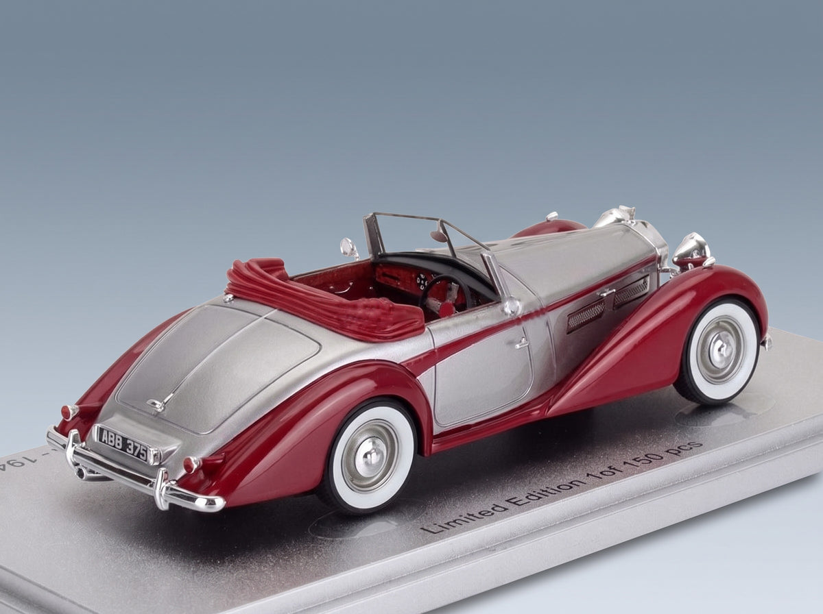 Bentley MKVI Drophead Ch.B122DA Coupé Cabriolet Open 1949 Silver Red KESS Model 1:43 scale model - rear three-quarter view