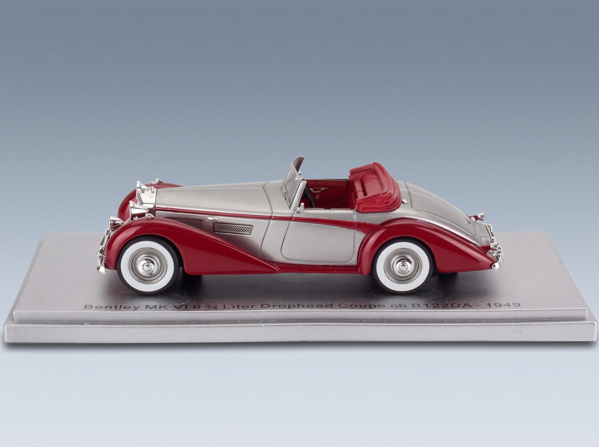 Bentley MKVI Drophead Ch.B122DA Coupé Cabriolet Open 1949 Silver Red KESS Model 1:43 scale model - side view