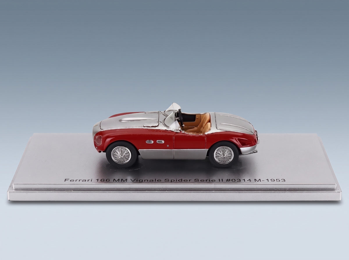 Ferrari 166 MM Vignale Sn.0314M Spider 2-Series 1953 Red Silver Kess Model 1:43 scale model - side view