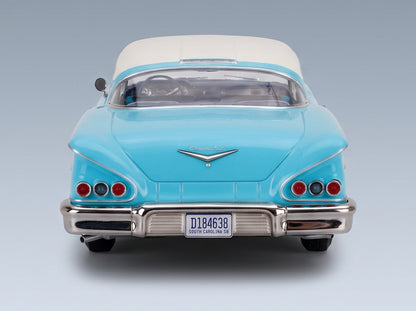 CHEVROLET - BEL AIR IMPALA COUPE 1958 - TURQUOISE WHITE scale model - rear three-quarter view