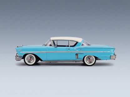 CHEVROLET - BEL AIR IMPALA COUPE 1958 - TURQUOISE WHITE scale model - side view