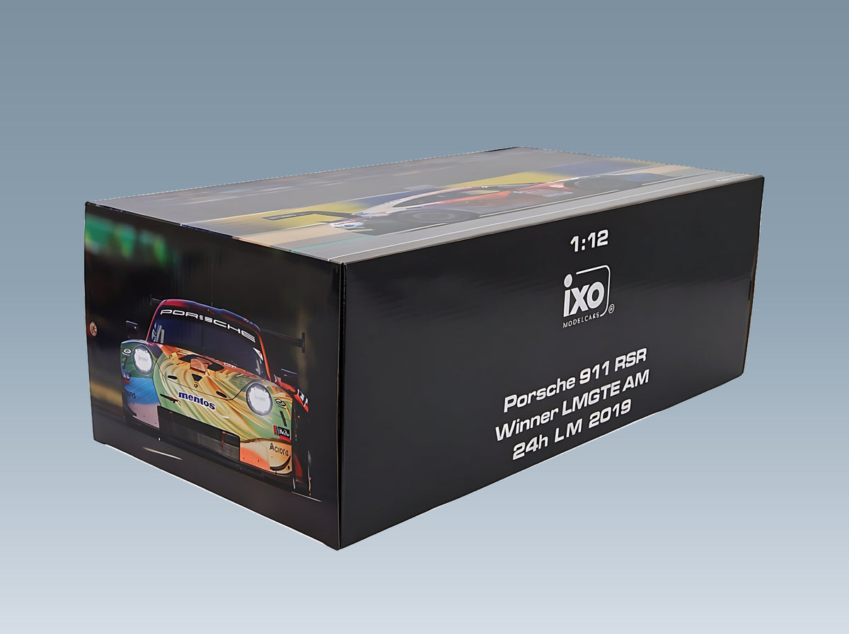 Porsche 911 991 RSR Project 1 No. 56 Jörg Bergmeister Patrick Lindsey Egidio Perfetti Winner LMGTE Am 24h Le Mans 2019 IXO Models 1:12 scale model - original packaging