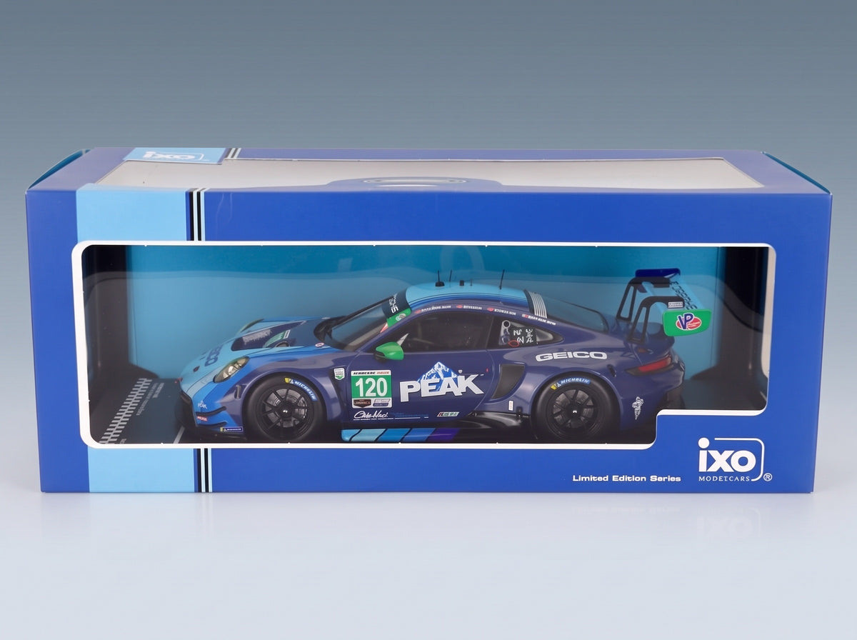 Porsche 911 GT3 R (992) Wright Motorsports No. 120 Makowiecki Skeer Heylen Adelson Rolex 24 at Daytona 2024 IXO Models 1:18 scale model - original packaging