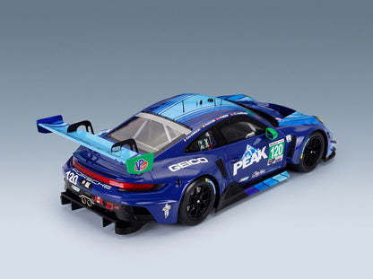 Porsche 911 GT3 R (992) Wright Motorsports No. 120 Makowiecki Skeer Heylen Adelson Rolex 24 at Daytona 2024 IXO Models 1:18 scale model - rear three-quarter view