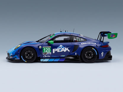 Porsche 911 GT3 R (992) Wright Motorsports No. 120 Makowiecki Skeer Heylen Adelson Rolex 24 at Daytona 2024 IXO Models 1:18 scale model - side view