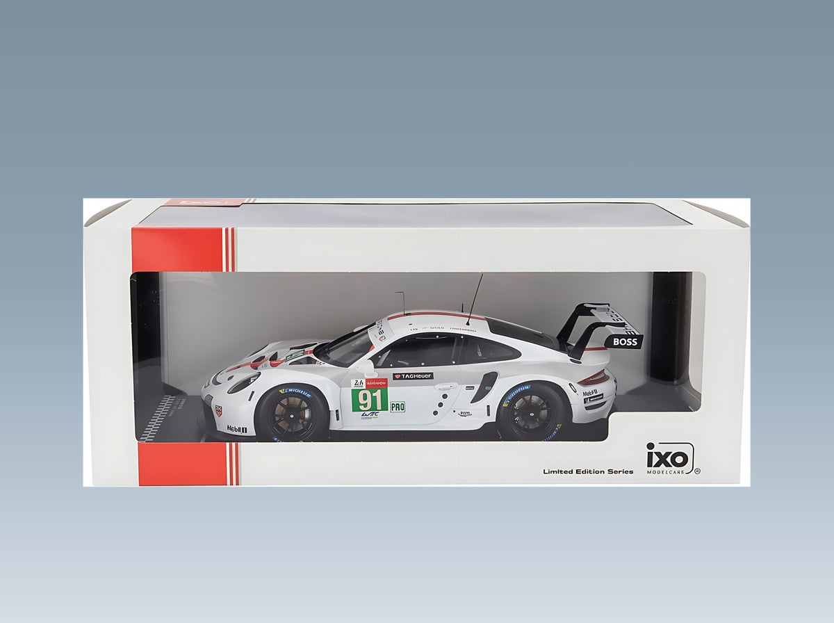 Porsche 911 991-2 RSR-19 4.2L Porsche GT No. 91 Gianmaria Bruni Richard Lietz Frederic Makowiecki 24h Le Mans 2021 IXO Models 1:18 scale model - original packaging