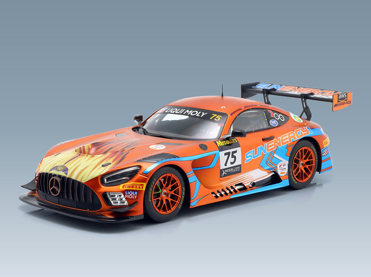 Mercedes-AMG GT3 Sun Energy 1 Racing No. 75 Stolz Gounon Habul Konrad Orange Winner 12h Bathurst 2022 IXO Models 1:18 scale model - front three-quarter view