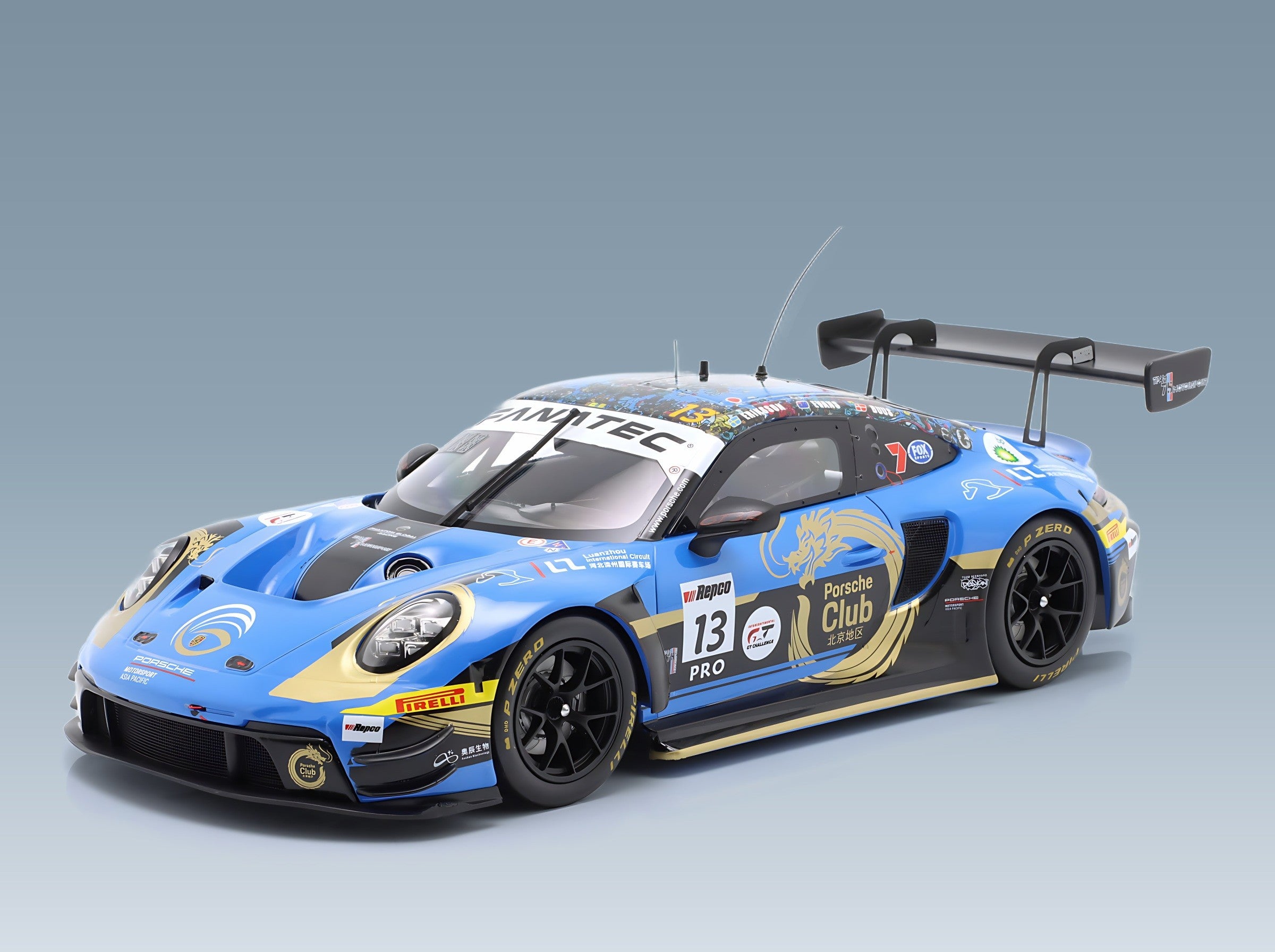 Porsche 911 992 GT3 R Phantom Global Racing No. 13 4th 12h Bathurst 2024 Jaxon Evans Joel Eriksson Thomas Preining IXO Models 1:18 scale model - front three-quarter view