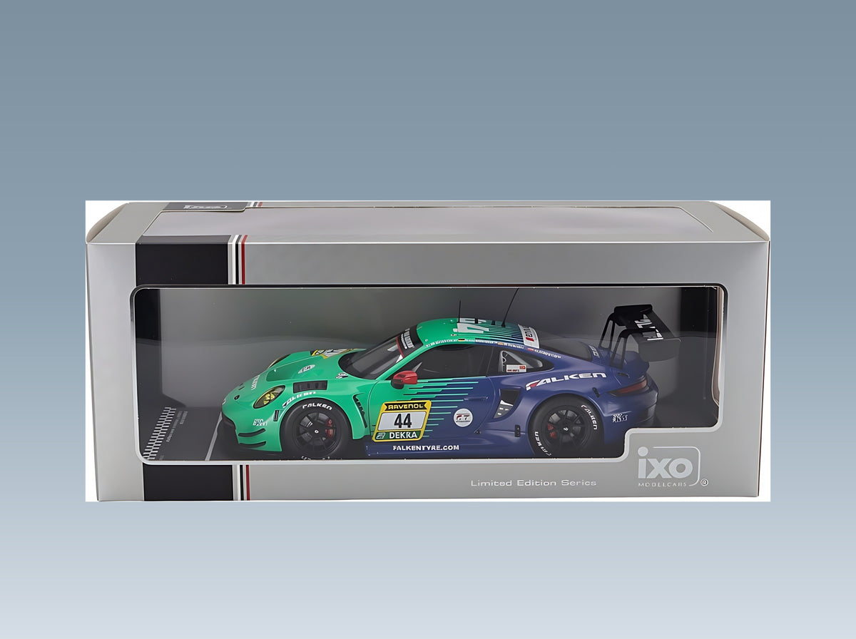 Porsche 911 992 GT3 R Falken Motorsports No. 44 Joel Eriksson Tim Heinemann Nico Menzel Martin Ragginger 24h Nürburgring 2024 IXO Models 1:18 scale model - original packaging