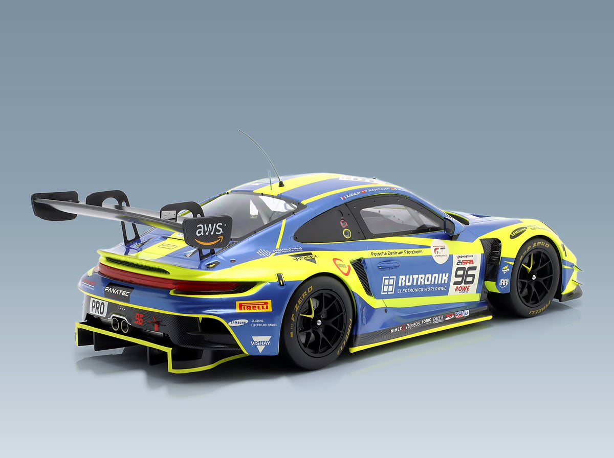 Porsche 911 992 GT3 R Rutronik Racing No. 96 Andlauer Müller Niederhauser 24h Spa 2024 IXO Models 1:18 scale model - rear three-quarter view