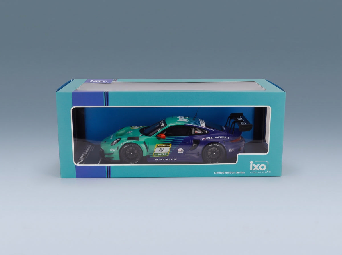 Porsche 911 992 GT3 R Falken Motorsports No. 44 Boccolacci Heinemann Marschall Schuring 24h Nürburgring 2025 IXO Models 1:18 scale model - original packaging