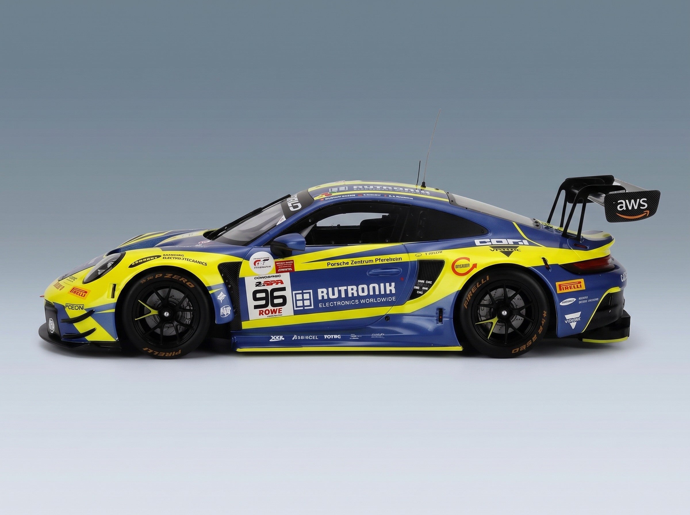 Porsche 911 GT3 R Rutronik Racing No. 96 Müller Niederhauser Picariello 2nd 24h Spa 2025 IXO Models 1:18 scale model - side view