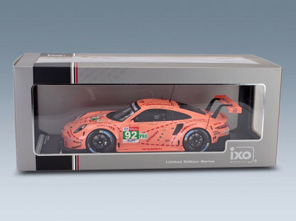Porsche 911 991 RSR Porsche GT Team No. 92 Winner LMGTE Pro Pink Pig Tribute 24h Le Mans 2018 Michael Christensen Kevin Estre Laurens Vanthoor IXO Models 1:18 scale model - original packaging