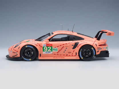 Porsche 911 991 RSR Porsche GT Team No. 92 Winner LMGTE Pro Pink Pig Tribute 24h Le Mans 2018 Michael Christensen Kevin Estre Laurens Vanthoor IXO Models 1:18 scale model - side view