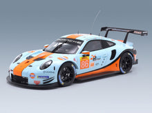 Porsche 911 991 RSR 4.0L Gulf Racing No. 86 Michael Wainwright Ben Barker Thomas Preining WEC LMGTE Sebring 2019 IXO Models 1:18 scale model - front three-quarter view
