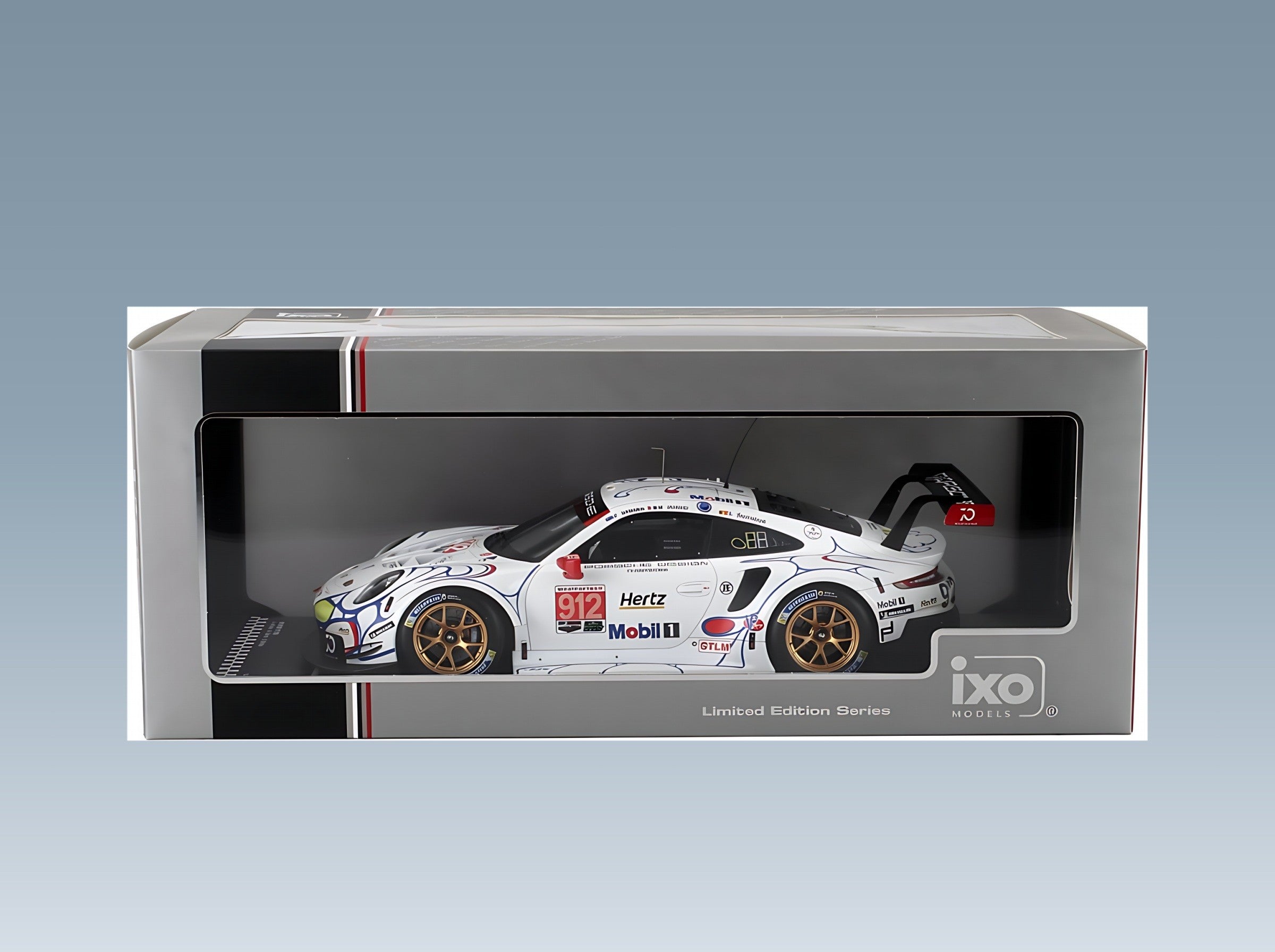 Porsche 911 991 RSR Porsche GT Team No. 912 Bamber Vanthoor Jaminet 2nd GTLM Petit Le Mans 2018 IXO Models 1:18 scale model - original packaging