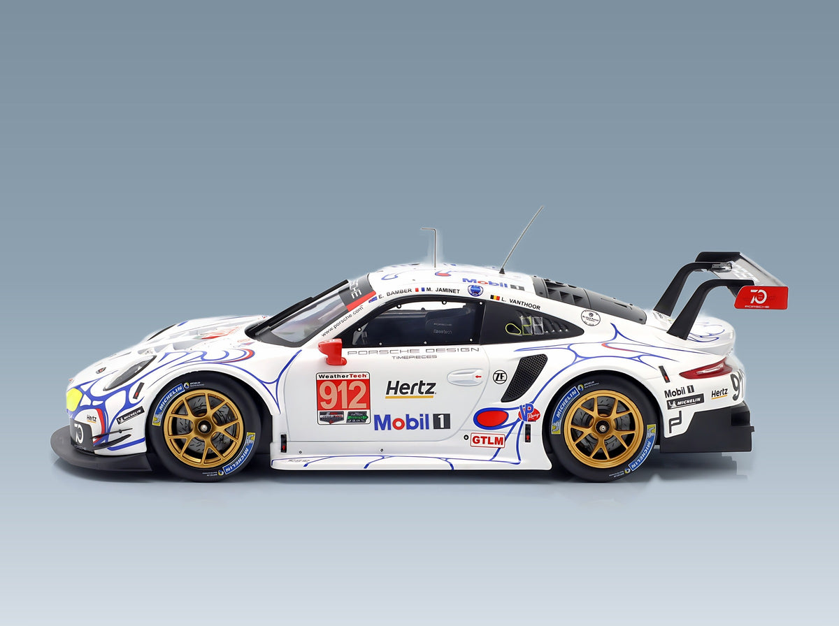Porsche 911 991 RSR Porsche GT Team No. 912 Bamber Vanthoor Jaminet 2nd GTLM Petit Le Mans 2018 IXO Models 1:18 scale model - side view