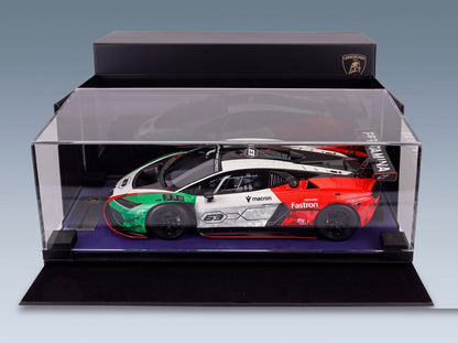 Lamborghini Temerario GT3 No. 63 2025 Looksmart 1:18 scale model - side view in display case