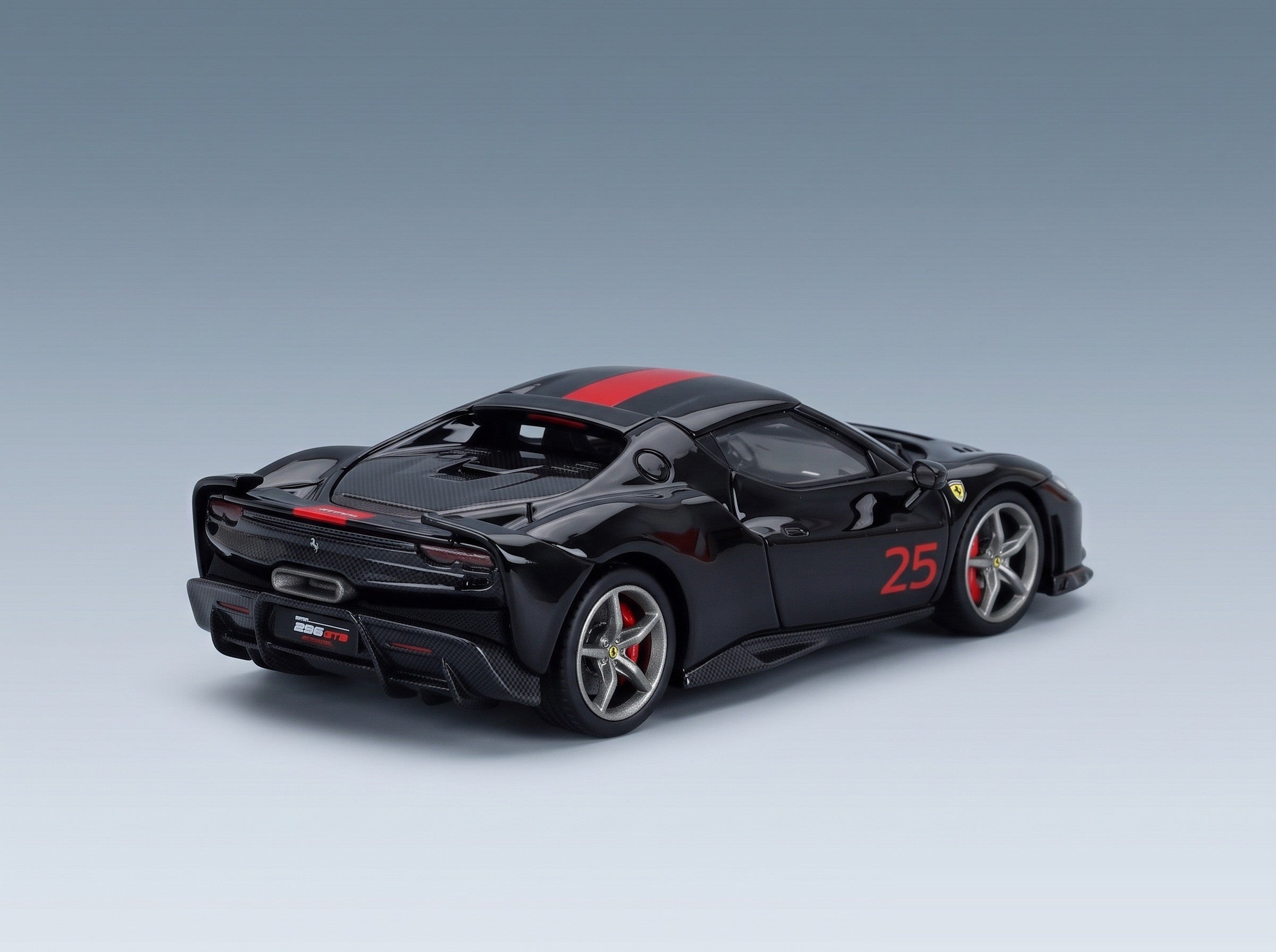 FERRARI - 296 SPECIALE N 25 2025 - NERO PUROSANGUE - BLACK RED scale model - rear three-quarter view