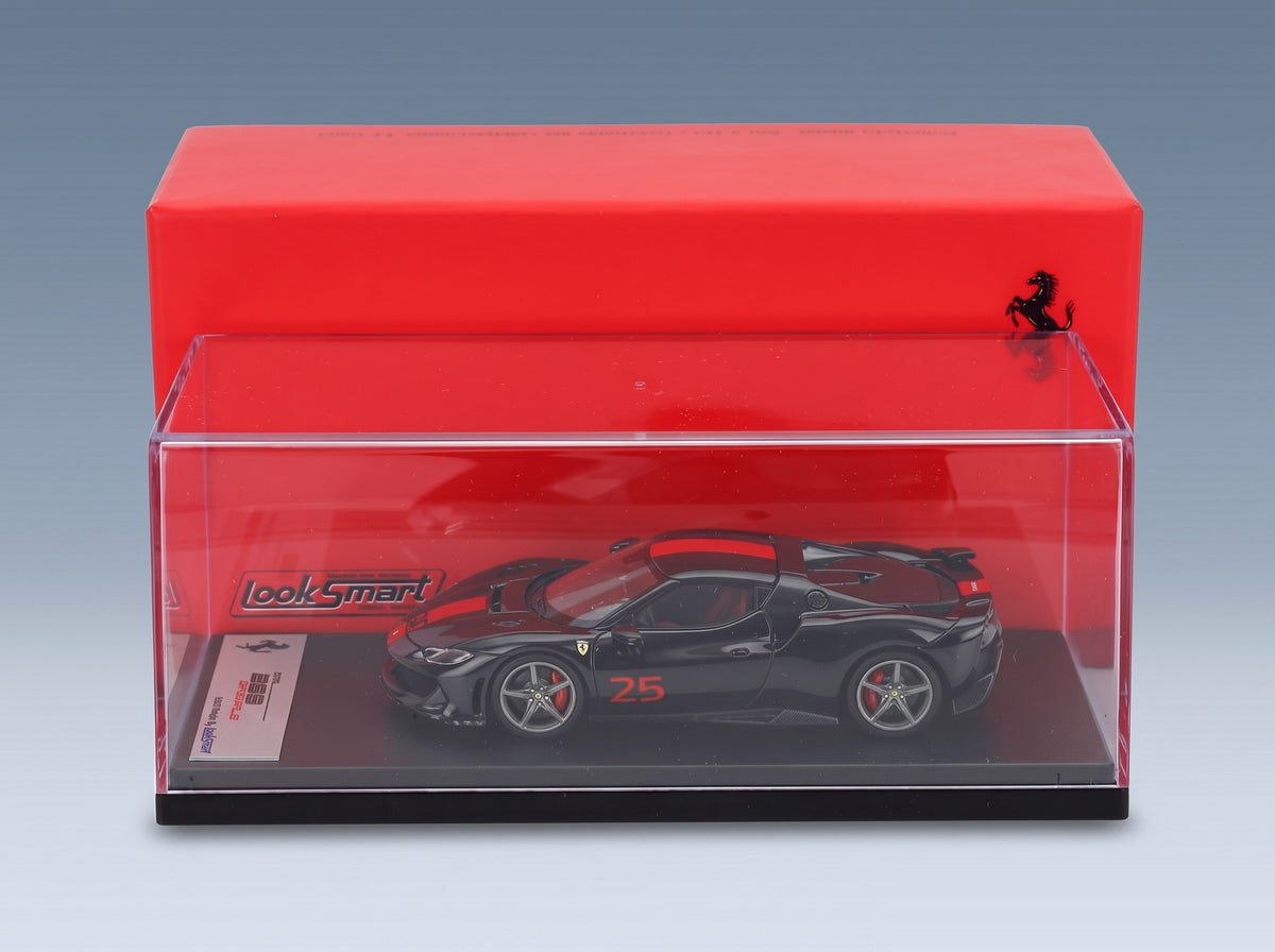 FERRARI - 296 SPECIALE N 25 2025 - NERO PUROSANGUE - BLACK RED scale model - side view in display case